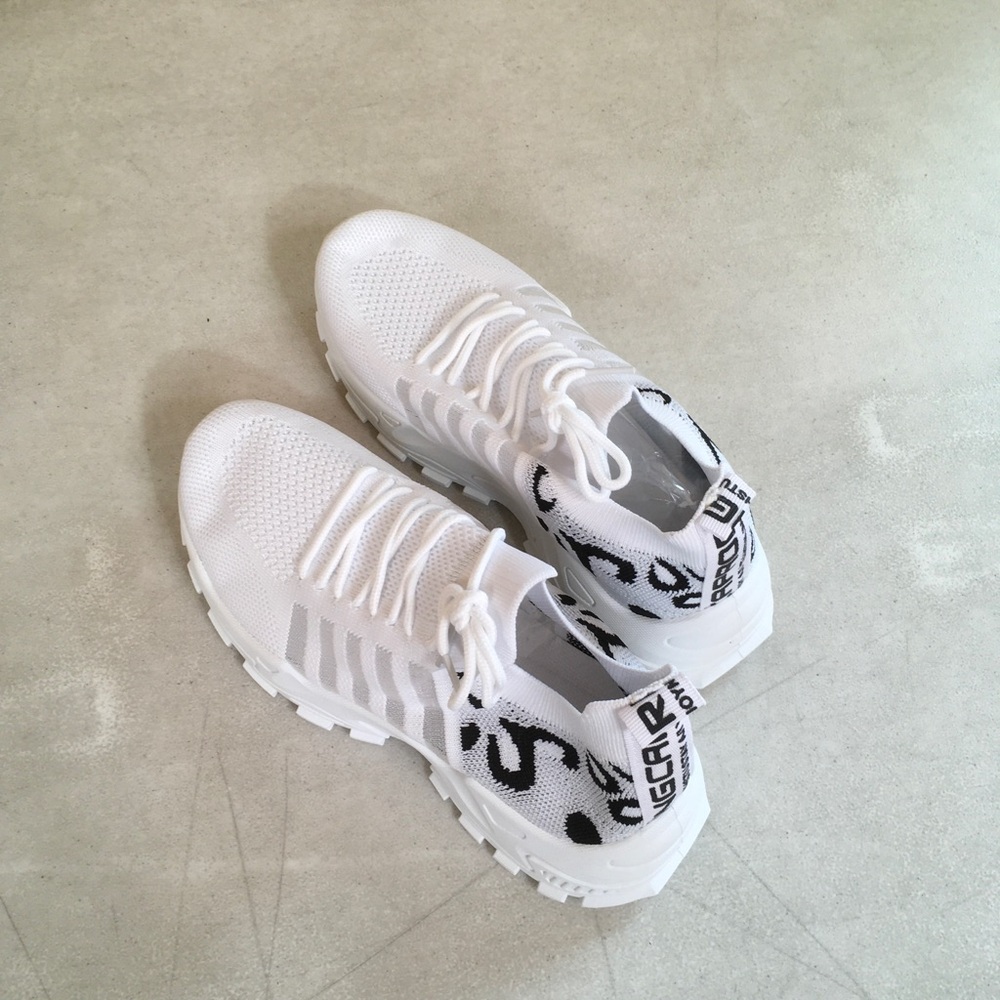 White and Black Knit Sneakers